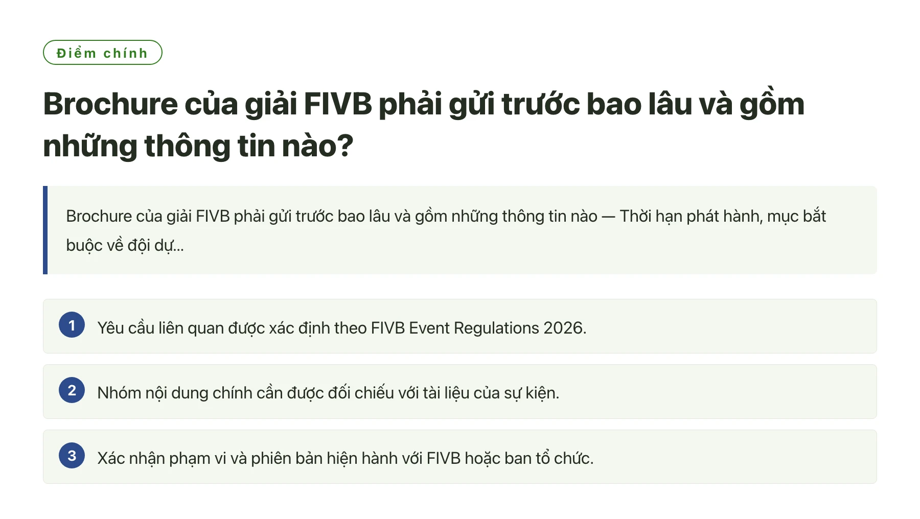 Brochure của giải FIVB phải gửi trước bao lâu và gồm những thông tin nào?——全文要点速览